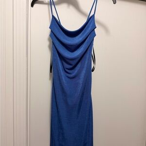 Elegant Blue Draped Dress